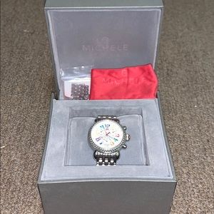 MICHELE stainless steel carousel diamond watch